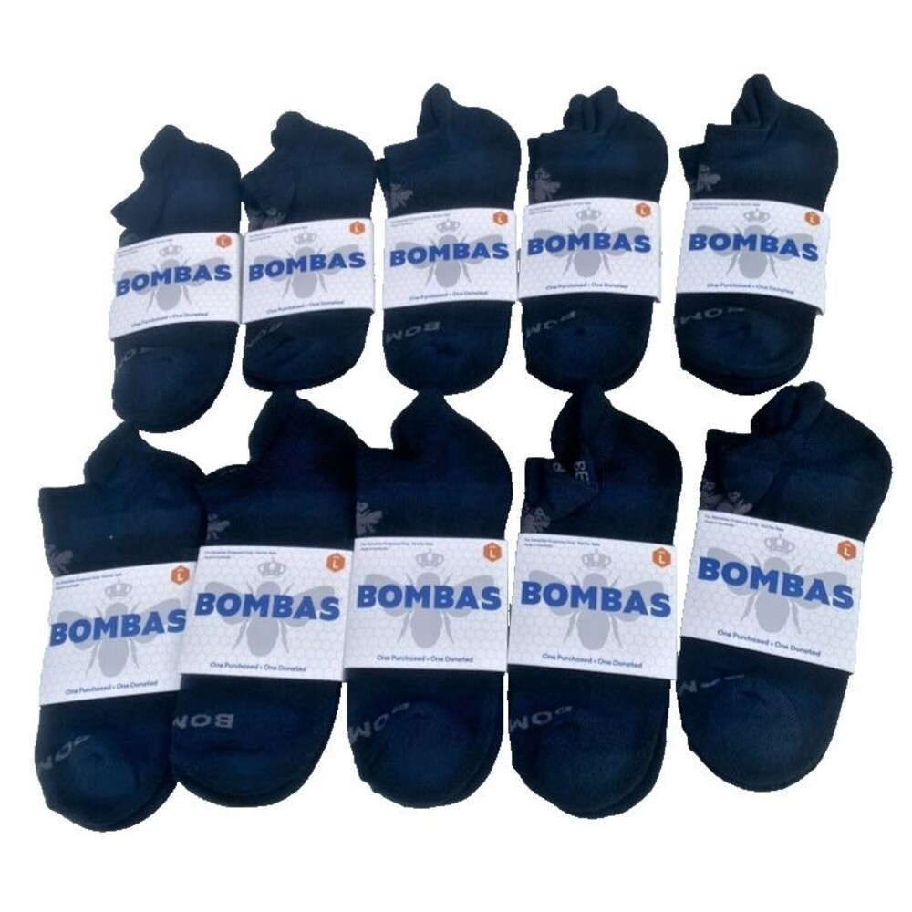 Bombas 10 Pair Antimicrobial Black Ankle Socks Honeycomb Arch Unisex L Large New